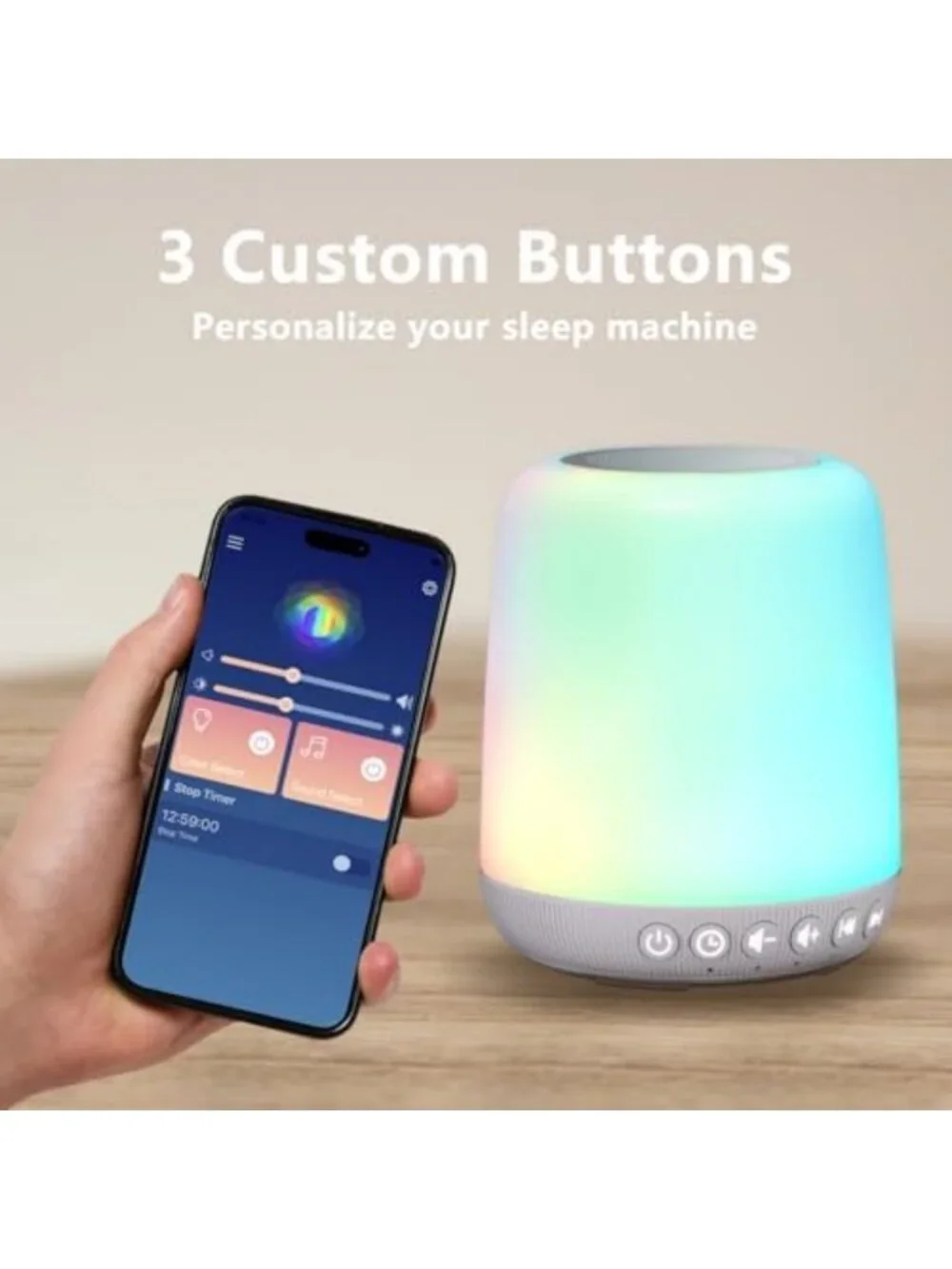 Portable White Noise Machine with 30 Soothing Sounds & 12 Night Light Colors